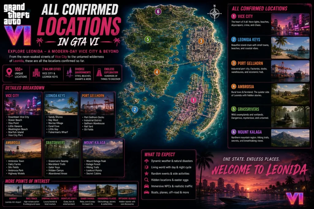 All Confirmed Locations in GTA VI – Official Map Guide 1 All Confirmed Locations in GTA VI
