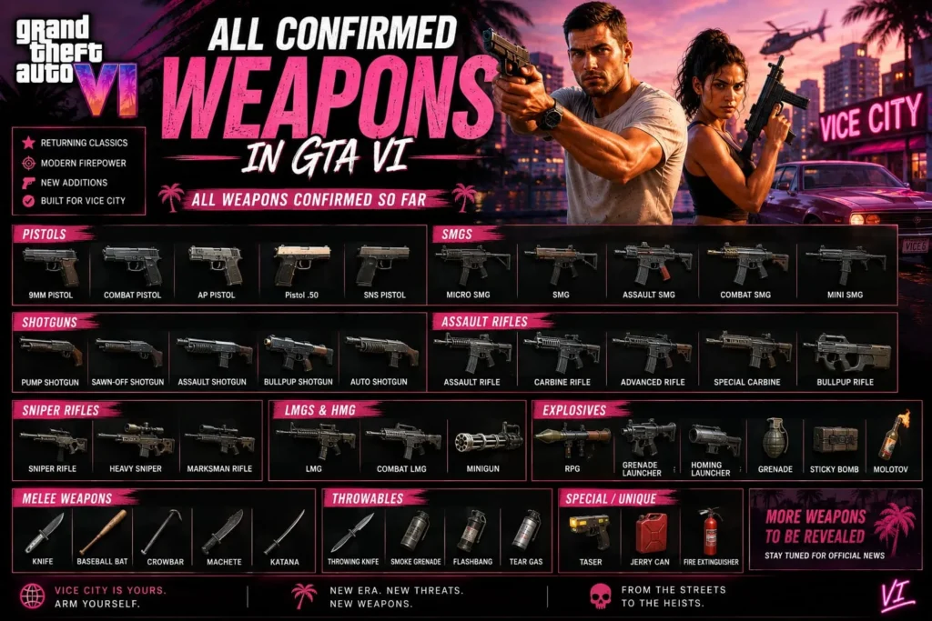 All Confirmed Weapons in GTA VI