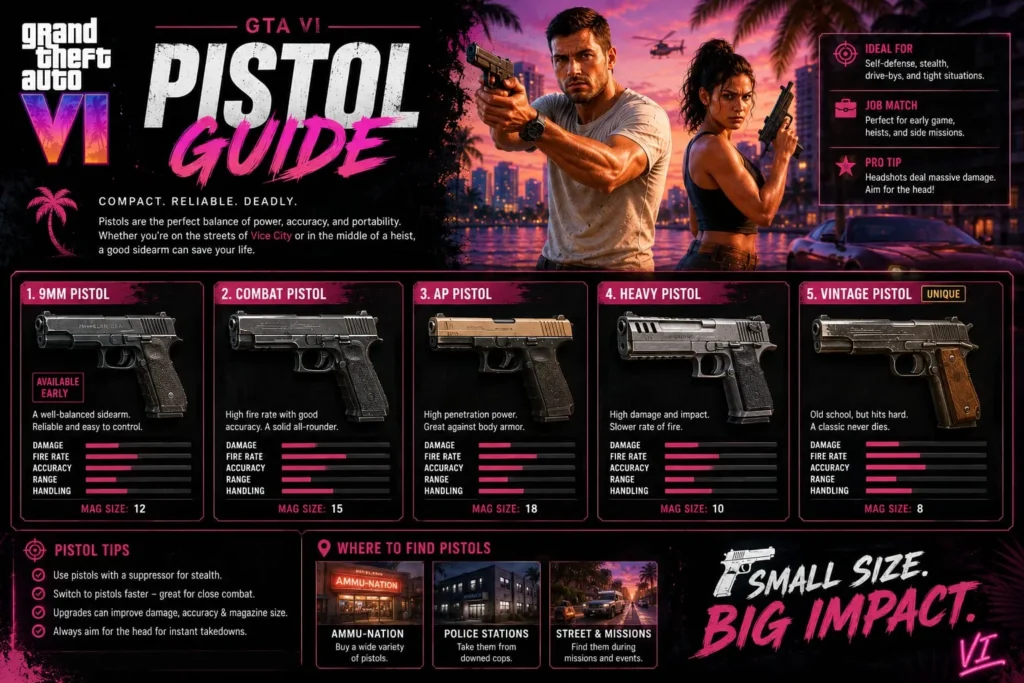 GTA VI Pistol Guide | Stats, Features and Confirmed Details 1 GTA VI Pistol Guide